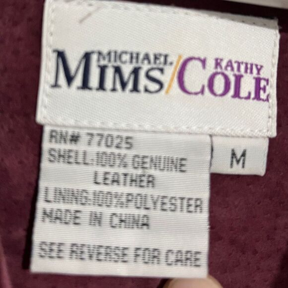 Michael Mims Kathy Cole 100% Genuine Leather Mid Length Burgundy Coat Sz-M/L - Picture 4 of 5